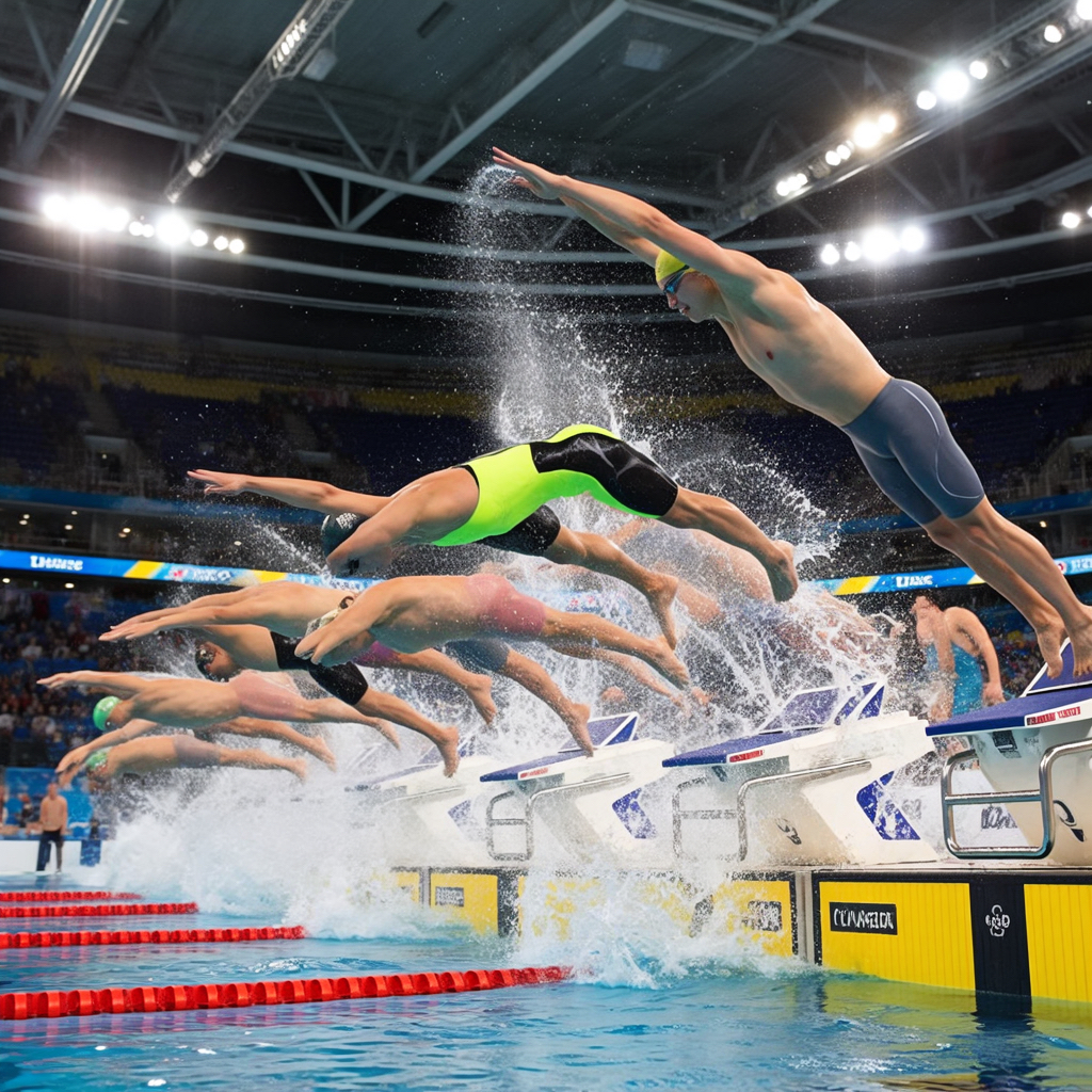 南非选手冲刺成功，夺得男子游泳接力比赛金牌